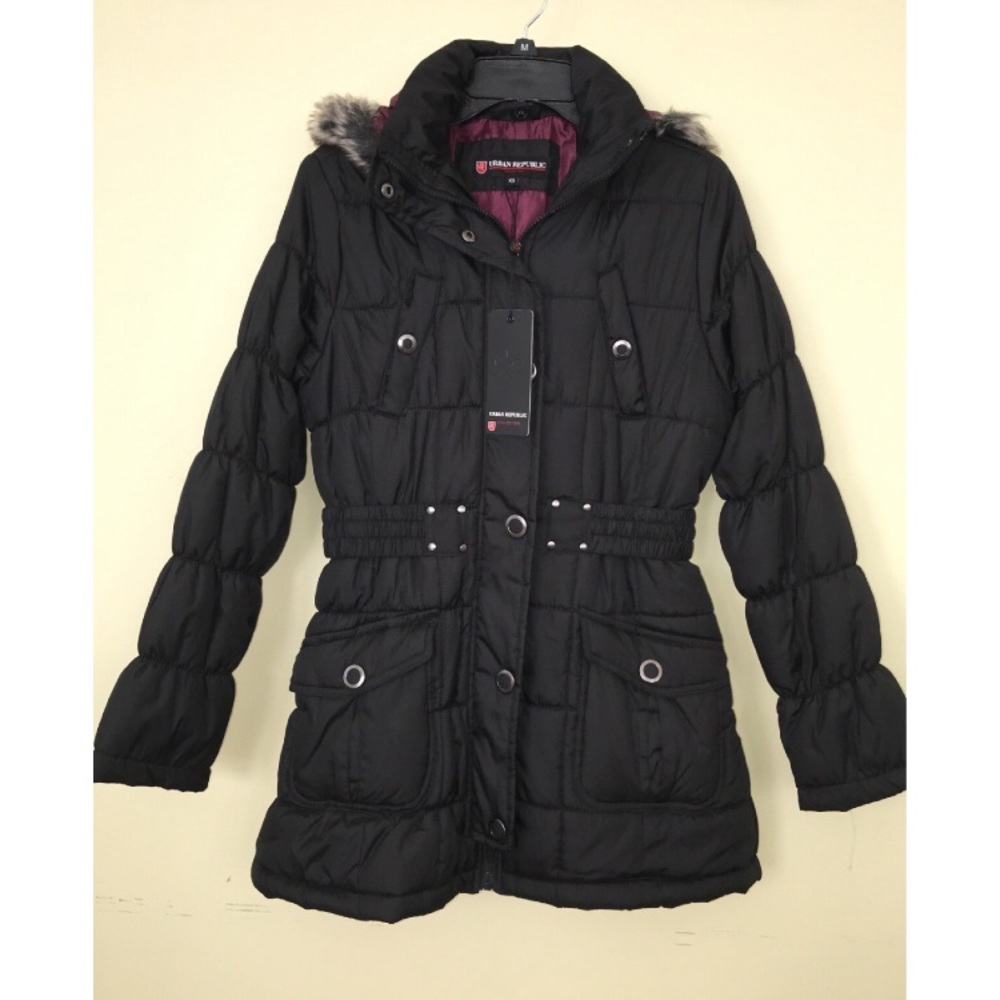 Urban Republic black winter coat faux fur NWT